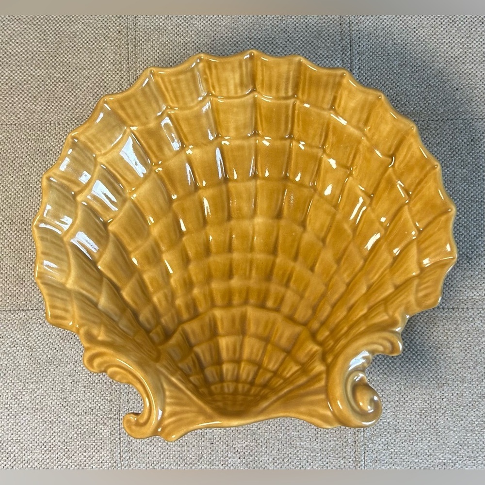 Vintage 1970s Handmade Glazed Shell Shaped Dish Artist Signed SB Art Pottery
